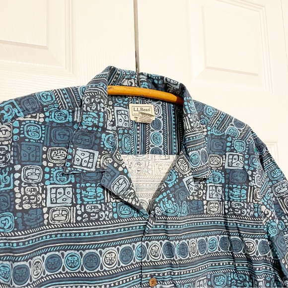 Vintage LL Bean Hawaiian Tiki Camp Shirt Button Down Short Sleeve Cotton Size XL - Picture 2 of 7